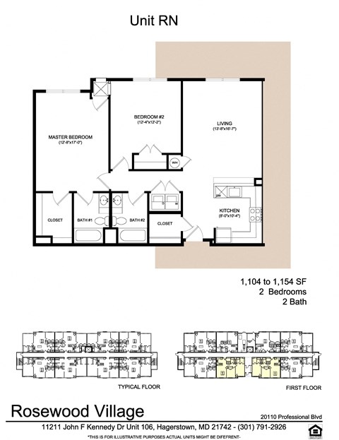 Floor plan for 2 beds, 2 baths, 1104 sqft